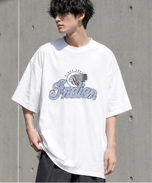 INDIAN(インディアン)の「《Bl》刺繍プリントオーバーサイズTシャツ 半袖 / INDIAN(Tシャツ/カットソー・レディース・ホワイト/ダークグリーン/ブルーグレー・LARGE/MEDIUM)」の1枚目の写真