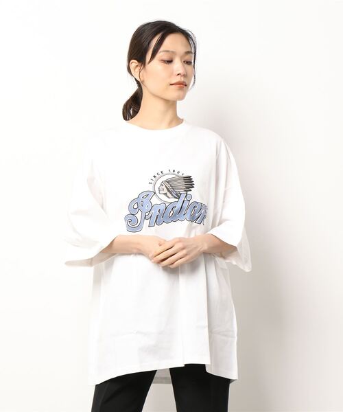 INDIAN(インディアン)の「《Bl》刺繍プリントオーバーサイズTシャツ 半袖 / INDIAN(Tシャツ/カットソー・レディース・ホワイト/ダークグリーン/ブルーグレー・LARGE/MEDIUM)」の8枚目の写真