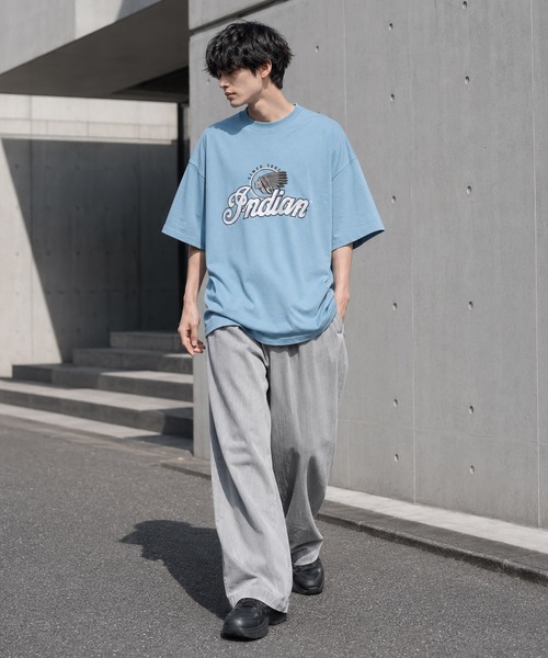 INDIAN(インディアン)の「《Bl》刺繍プリントオーバーサイズTシャツ 半袖 / INDIAN(Tシャツ/カットソー・レディース・ホワイト/ダークグリーン/ブルーグレー・LARGE/MEDIUM)」の9枚目の写真