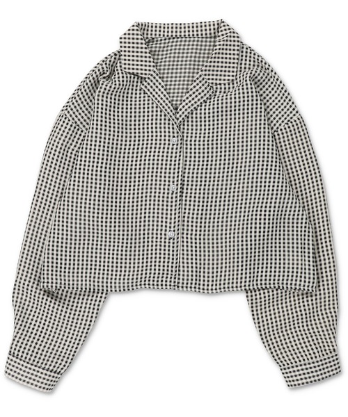 SPINNS（スピンズ）の「ギンガムチェック ショート丈ロングスリーブシャツ（シャツ/ブラウス・レディース・ホワイト/ブラック/ブルー・ONESIZE）」の6枚目の写真