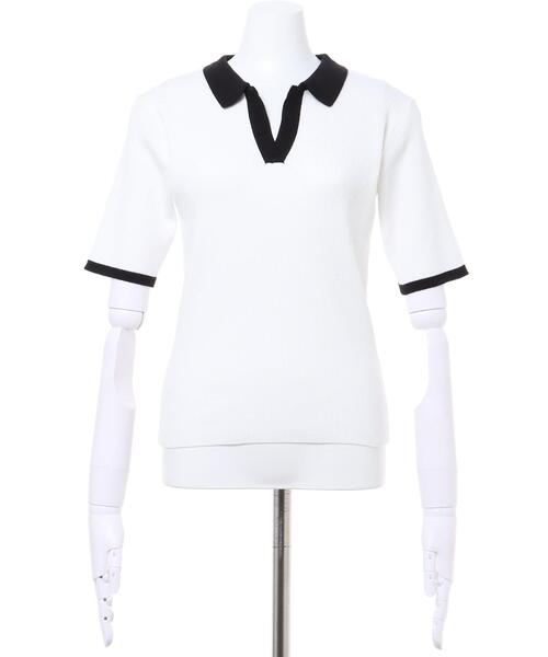 INGNI（イング）の「バイカラーリブポロニット（ニット/セーター・レディース・ホワイト×ブラック/ブラック×ホワイト/オレンジ/サックスブルー系1・M）」の5枚目の写真