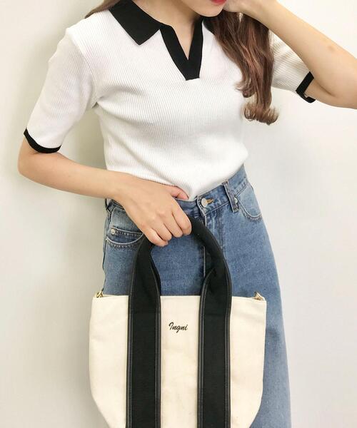 INGNI（イング）の「バイカラーリブポロニット（ニット/セーター・レディース・ホワイト×ブラック/ブラック×ホワイト/オレンジ/サックスブルー系1・M）」の9枚目の写真