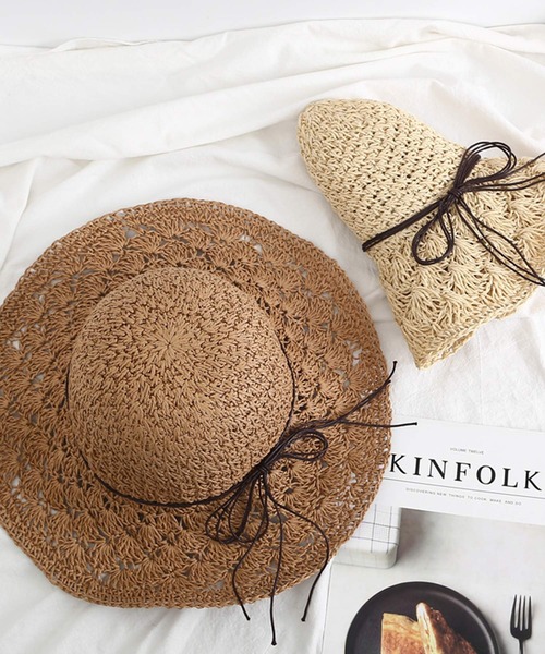shopnikoniko(ショップニコニコ)の「クロシェ編みペーパー麦わら帽子(ハット・レディース・ブラウン/アイボリー・フリー)」の4枚目の写真