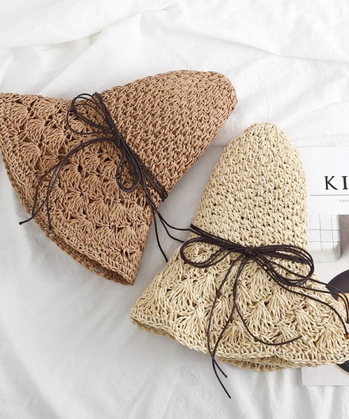 shopnikoniko(ショップニコニコ)の「クロシェ編みペーパー麦わら帽子(ハット・レディース・ブラウン/アイボリー・フリー)」の8枚目の写真