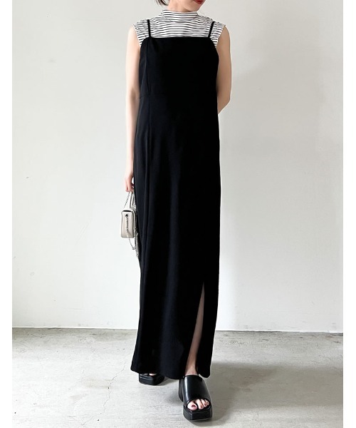 Re:EDIT（リエディ）の「[イージーケア]ジョーゼットポンチスリットキャミワンピース（ジャンパースカート・レディース・ブラック/アイボリー/モカ・MEDIUM/LARGE/SHORT/TALL）」の17枚目の写真