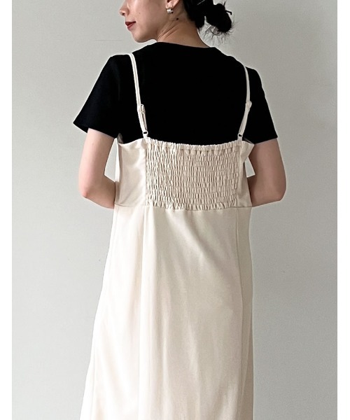 Re:EDIT（リエディ）の「[イージーケア]ジョーゼットポンチスリットキャミワンピース（ジャンパースカート・レディース・ブラック/アイボリー/モカ・MEDIUM/LARGE/SHORT/TALL）」の9枚目の写真