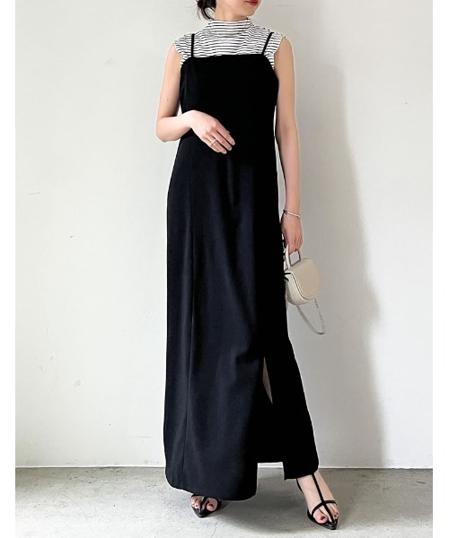 Re:EDIT（リエディ）の「[イージーケア]ジョーゼットポンチスリットキャミワンピース（ジャンパースカート・レディース・ブラック/アイボリー/モカ・MEDIUM/LARGE/SHORT/TALL）」の21枚目の写真