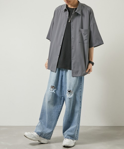 iisy（イージー）の「【 iisy 】ワンポイントロゴビッグシャツ（シャツ/ブラウス・メンズ・ブルー系その他4/ミント/ブラック/ライトグレー・XL/M/L/S）」の11枚目の写真