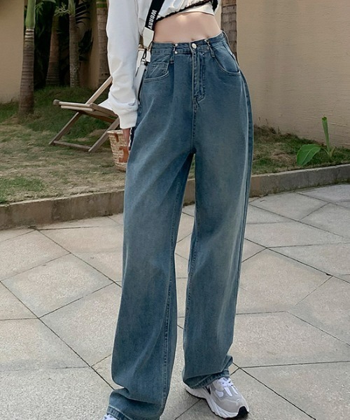 CLEA（クレア）の「ウエストタック ハイウエストデニムパンツ（デニムパンツ・レディース・ライトブルー/ブラック/ブルー/ホワイト/ブルー系その他/ピンク・S/M）」の5枚目の写真