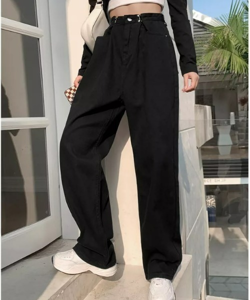 CLEA（クレア）の「ウエストタック ハイウエストデニムパンツ（デニムパンツ・レディース・ライトブルー/ブラック/ブルー/ホワイト/ブルー系その他/ピンク・S/M）」の3枚目の写真