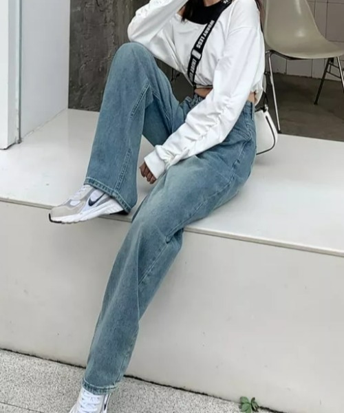 CLEA（クレア）の「ウエストタック ハイウエストデニムパンツ（デニムパンツ・レディース・ライトブルー/ブラック/ブルー/ホワイト/ブルー系その他/ピンク・S/M）」の17枚目の写真