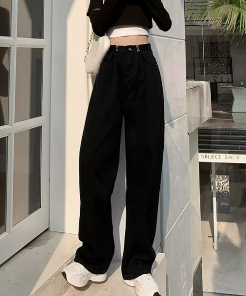 CLEA（クレア）の「ウエストタック ハイウエストデニムパンツ（デニムパンツ・レディース・ライトブルー/ブラック/ブルー/ホワイト/ブルー系その他/ピンク・S/M）」の10枚目の写真