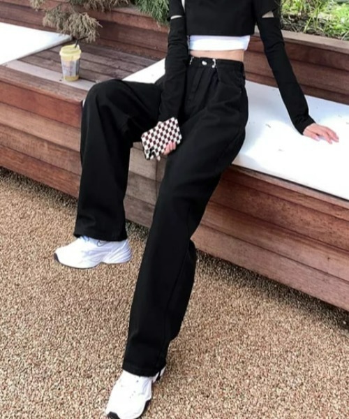 CLEA（クレア）の「ウエストタック ハイウエストデニムパンツ（デニムパンツ・レディース・ライトブルー/ブラック/ブルー/ホワイト/ブルー系その他/ピンク・S/M）」の12枚目の写真