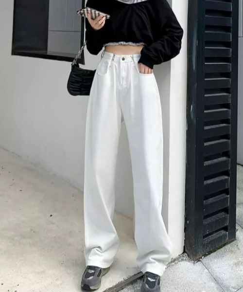 CLEA（クレア）の「ウエストタック ハイウエストデニムパンツ（デニムパンツ・レディース・ライトブルー/ブラック/ブルー/ホワイト/ブルー系その他/ピンク・S/M）」の8枚目の写真