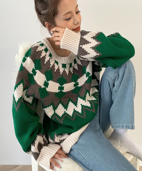 moment+（モーメントプラス）の「3G ノルディックジャガードニットプル