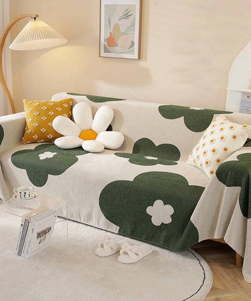 aimoha（アイモハ）の「【丸洗いOK！】大花柄のソファーカバー/ブランケット（ブランケット・レディース・ベージュ/オフホワイト/カーキ/イエロー/オレンジ/グリーン・FREE）」の4枚目の写真