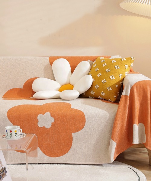 aimoha（アイモハ）の「【丸洗いOK！】大花柄のソファーカバー/ブランケット（ブランケット・レディース・ベージュ/オフホワイト/カーキ/イエロー/オレンジ/グリーン・FREE）」の6枚目の写真