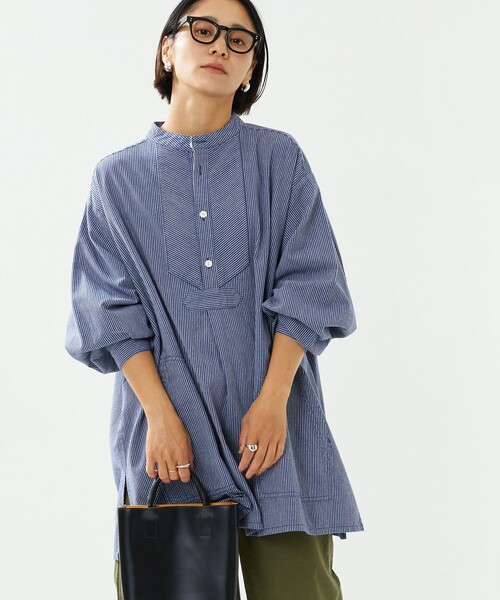 FREAK'S STORE（フリークスストア）の「フィッシャーマンストライプチュニックシャツ（シャツ/ブラウス・レディース・ブラウン/ブルー・ﾌﾘ-）」の2枚目の写真