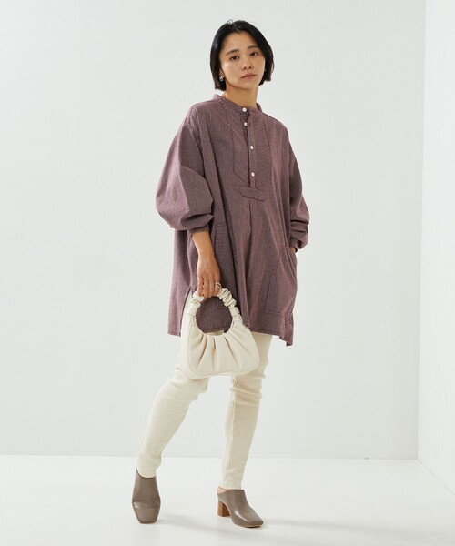 FREAK'S STORE（フリークスストア）の「フィッシャーマンストライプチュニックシャツ（シャツ/ブラウス・レディース・ブラウン/ブルー・ﾌﾘ-）」の3枚目の写真
