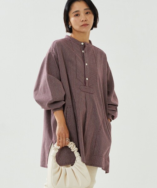 FREAK'S STORE（フリークスストア）の「フィッシャーマンストライプチュニックシャツ（シャツ/ブラウス・レディース・ブラウン/ブルー・ﾌﾘ-）」の4枚目の写真