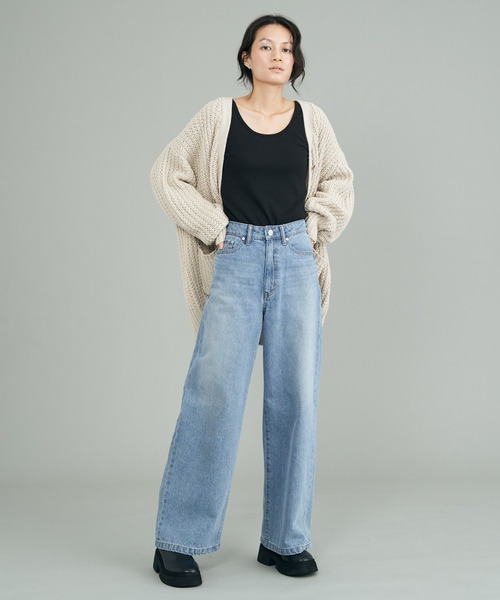 AMERICAN HOLIC(アメリカンホリック)の「【WEB限定】バギーワイドパンツ(+3cm)(デニムパンツ・レディース・ライトインディゴブルー・L/M/S)」の2枚目の写真