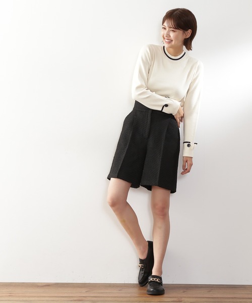 N.（N. Natural Beauty Basic）（エヌエヌナチュラルビューティーベーシック）の「◆カフスボタン総針ニット（ニット/セーター・レディース・オレンジ/ブラック/オフホワイト・MEDIUM）」の6枚目の写真