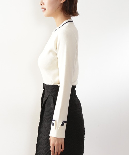 N.（N. Natural Beauty Basic）（エヌエヌナチュラルビューティーベーシック）の「◆カフスボタン総針ニット（ニット/セーター・レディース・オレンジ/ブラック/オフホワイト・MEDIUM）」の13枚目の写真