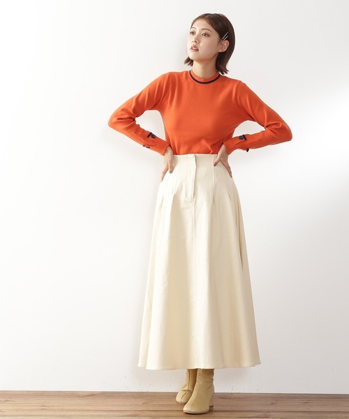 N.（N. Natural Beauty Basic）（エヌエヌナチュラルビューティーベーシック）の「◆カフスボタン総針ニット（ニット/セーター・レディース・オレンジ/ブラック/オフホワイト・MEDIUM）」の10枚目の写真