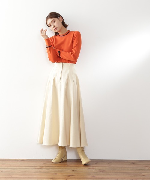 N.（N. Natural Beauty Basic）（エヌエヌナチュラルビューティーベーシック）の「◆カフスボタン総針ニット（ニット/セーター・レディース・オレンジ/ブラック/オフホワイト・MEDIUM）」の11枚目の写真