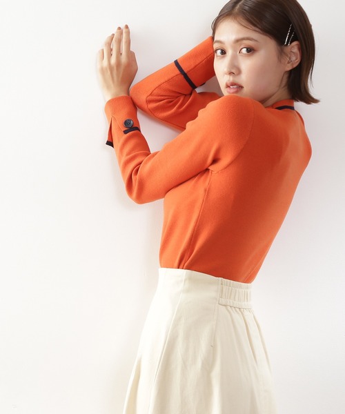 N.（N. Natural Beauty Basic）（エヌエヌナチュラルビューティーベーシック）の「◆カフスボタン総針ニット（ニット/セーター・レディース・オレンジ/ブラック/オフホワイト・MEDIUM）」の12枚目の写真