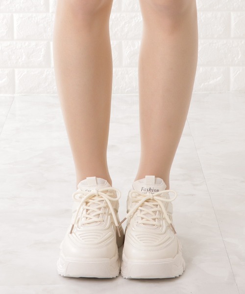 Lace Ladies（レースレディース）の「厚底ダッドスニーカー（スニーカー・レディース・ホワイト/アイボリー/ブラック/ベージュ・25/23.5/22.5/24/23/24.5）」の16枚目の写真