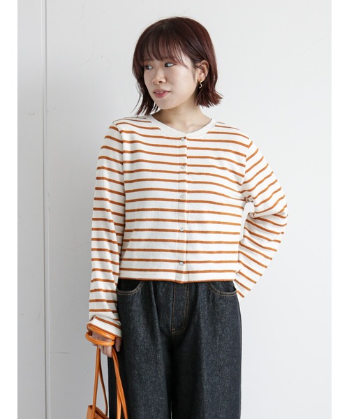 ehka sopo（エヘカソポ）の「ショート丈ボーダー前後着カーディガン（カーディガン/ボレロ・レディース・ブラック/オレンジ/グリーン・ﾌﾘ-）」の3枚目の写真