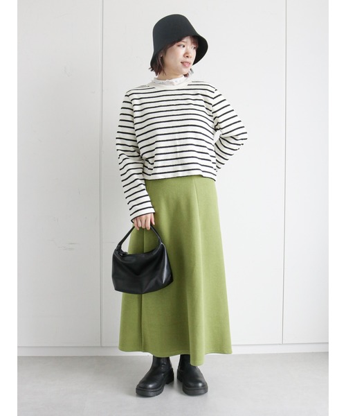 ehka sopo（エヘカソポ）の「ショート丈ボーダー前後着カーディガン（カーディガン/ボレロ・レディース・ブラック/オレンジ/グリーン・ﾌﾘ-）」の11枚目の写真