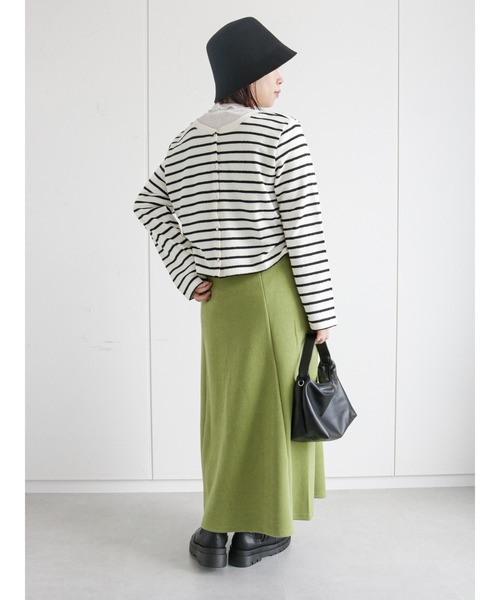 ehka sopo（エヘカソポ）の「ショート丈ボーダー前後着カーディガン（カーディガン/ボレロ・レディース・ブラック/オレンジ/グリーン・ﾌﾘ-）」の14枚目の写真