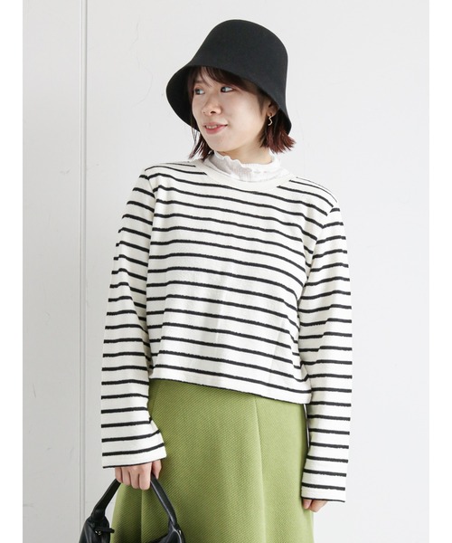 ehka sopo（エヘカソポ）の「ショート丈ボーダー前後着カーディガン（カーディガン/ボレロ・レディース・ブラック/オレンジ/グリーン・ﾌﾘ-）」の6枚目の写真