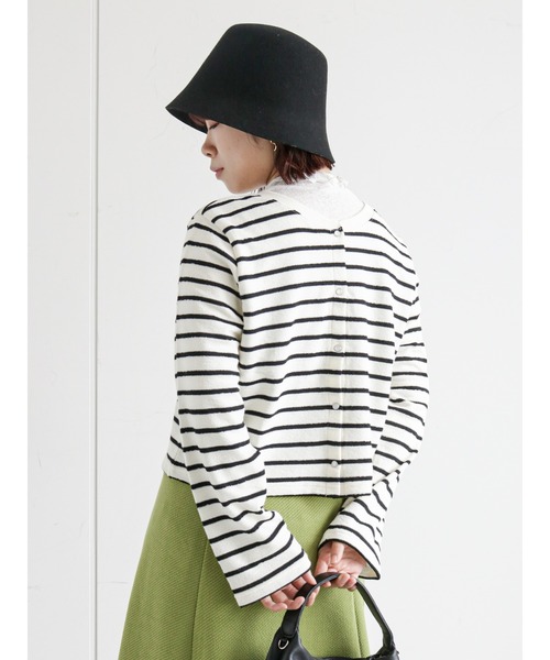 ehka sopo（エヘカソポ）の「ショート丈ボーダー前後着カーディガン（カーディガン/ボレロ・レディース・ブラック/オレンジ/グリーン・ﾌﾘ-）」の20枚目の写真