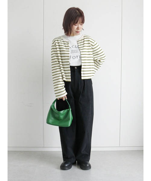 ehka sopo（エヘカソポ）の「ショート丈ボーダー前後着カーディガン（カーディガン/ボレロ・レディース・ブラック/オレンジ/グリーン・ﾌﾘ-）」の17枚目の写真