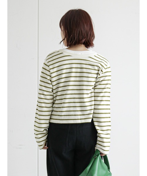 ehka sopo（エヘカソポ）の「ショート丈ボーダー前後着カーディガン（カーディガン/ボレロ・レディース・ブラック/オレンジ/グリーン・ﾌﾘ-）」の7枚目の写真