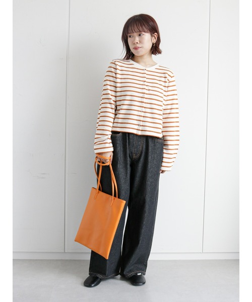 ehka sopo（エヘカソポ）の「ショート丈ボーダー前後着カーディガン（カーディガン/ボレロ・レディース・ブラック/オレンジ/グリーン・ﾌﾘ-）」の21枚目の写真