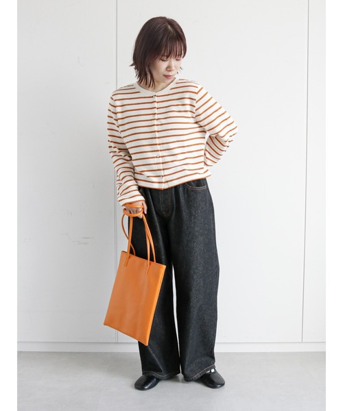 ehka sopo（エヘカソポ）の「ショート丈ボーダー前後着カーディガン（カーディガン/ボレロ・レディース・ブラック/オレンジ/グリーン・ﾌﾘ-）」の18枚目の写真