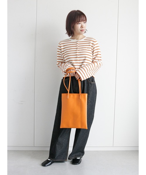 ehka sopo（エヘカソポ）の「ショート丈ボーダー前後着カーディガン（カーディガン/ボレロ・レディース・ブラック/オレンジ/グリーン・ﾌﾘ-）」の5枚目の写真