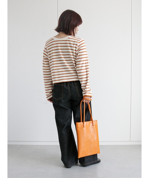 ehka sopo（エヘカソポ）の「ショート丈ボーダー前後着カーディガン（カーディガン/ボレロ・レディース・ブラック/オレンジ/グリーン・ﾌﾘ-）」の13枚目の写真