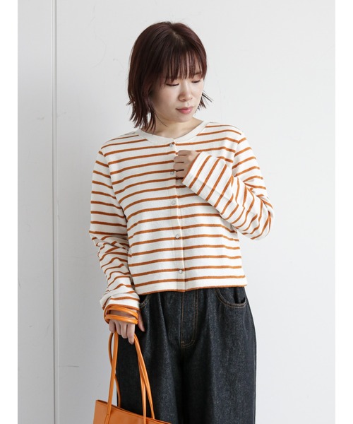 ehka sopo（エヘカソポ）の「ショート丈ボーダー前後着カーディガン（カーディガン/ボレロ・レディース・ブラック/オレンジ/グリーン・ﾌﾘ-）」の16枚目の写真