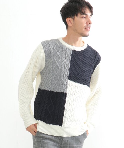 ikka(イッカ)の「【洗濯機で洗える】ブロック切り替えニット(ニット/セーター・メンズ・ネイビー/オフホワイト/グレー・S/M/XL/L)」の12枚目の写真