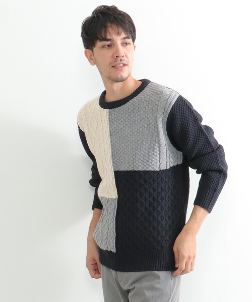 ikka(イッカ)の「【洗濯機で洗える】ブロック切り替えニット(ニット/セーター・メンズ・ネイビー/オフホワイト/グレー・S/M/XL/L)」の6枚目の写真