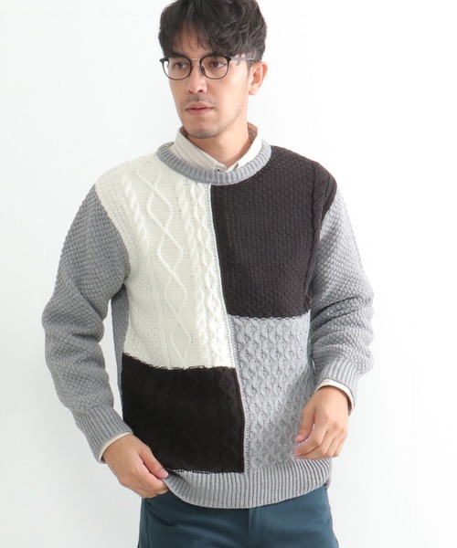 ikka(イッカ)の「【洗濯機で洗える】ブロック切り替えニット(ニット/セーター・メンズ・ネイビー/オフホワイト/グレー・S/M/XL/L)」の5枚目の写真