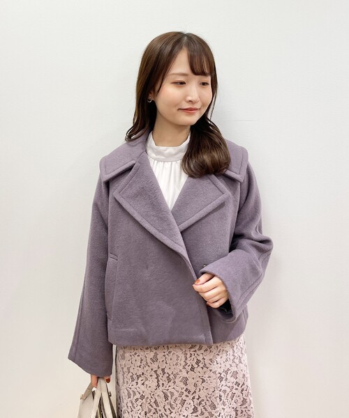 index(インデックス)の「◆カシミヤブレンド ビッグカラーショートコート(ピーコート・レディース・ネイビー/ナチュラル/ダークパープル・38/36/40)」の3枚目の写真