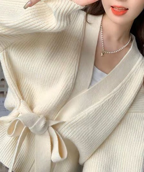 Twinkle;pm(トゥインクルピーエム)の「サイドリボンニットカーディガン(カーディガン/ボレロ・レディース・オフホワイト/ブラック/ベージュ・FREE)」の9枚目の写真