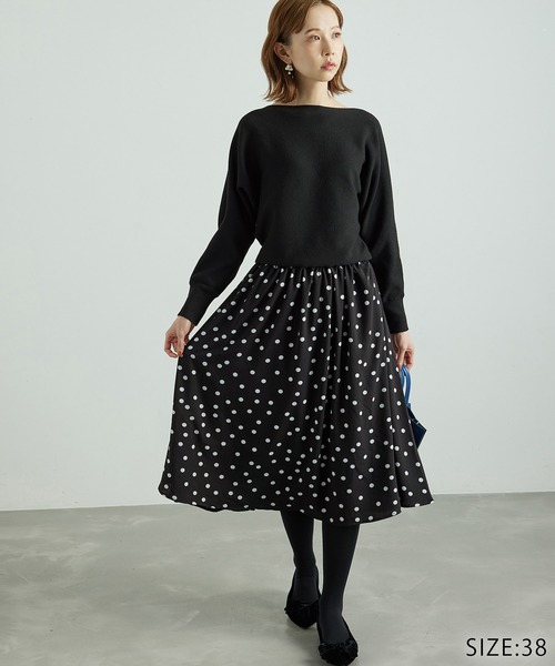 ROPE' PICNIC（ロペピクニック）の「【WEB限定】着丈が選べる/ドット柄ドッキングワンピース（ワンピース・レディース・ブラック系その他/ホワイト系その他・38/T38）」の2枚目の写真