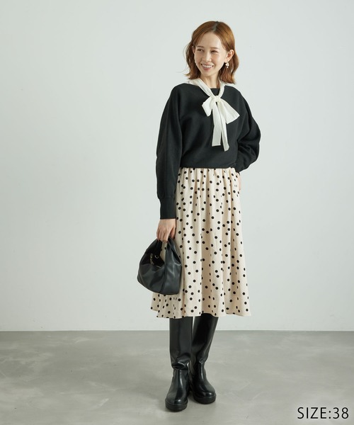 ROPE' PICNIC（ロペピクニック）の「【WEB限定】着丈が選べる/ドット柄ドッキングワンピース（ワンピース・レディース・ブラック系その他/ホワイト系その他・38/T38）」の11枚目の写真